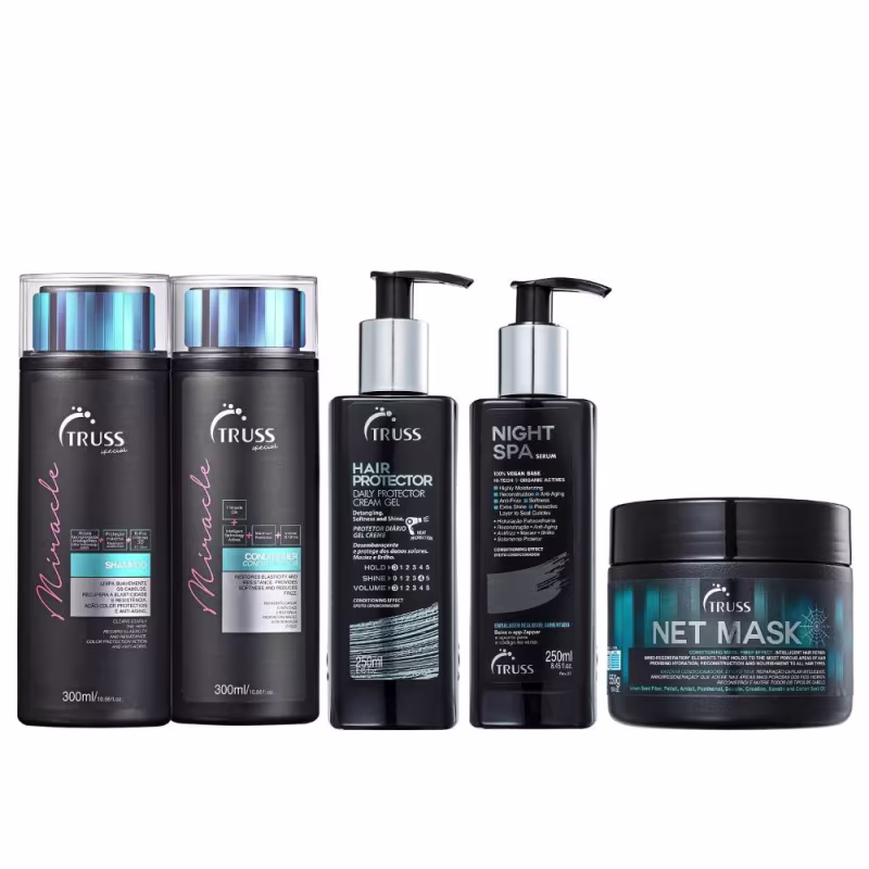 Kit TRUSS Miracle + Hair Protector + Night SPA + Net Mask, 5 produtos.