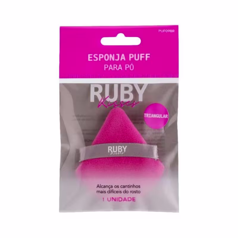 A imagem mostra a esponja numa embalagem transparente com rosa.