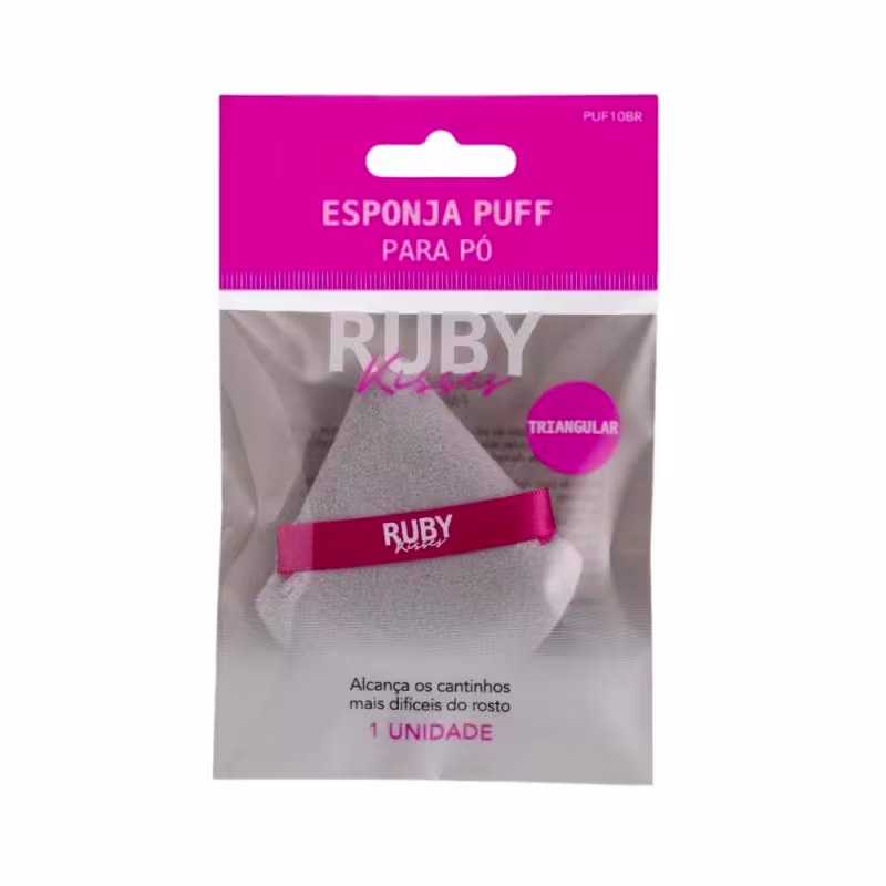 A imagem mostra a esponja numa embalagem transparente com rosa.