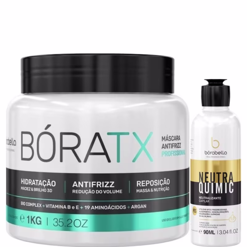 Máscara Borabella Bóratx Alinha e Hidrata 1kg + Neutralizante NeutraQuimic 90ml