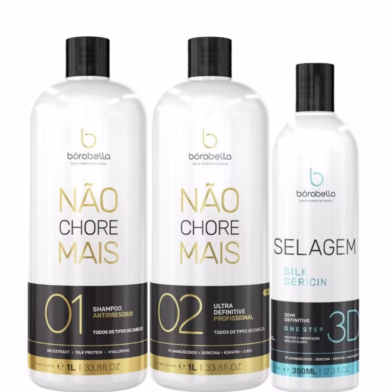 Shampoo e Alisante Borabella Não Chore Mais 2x1L + Selagem 3D Semi Definitiva 350ml