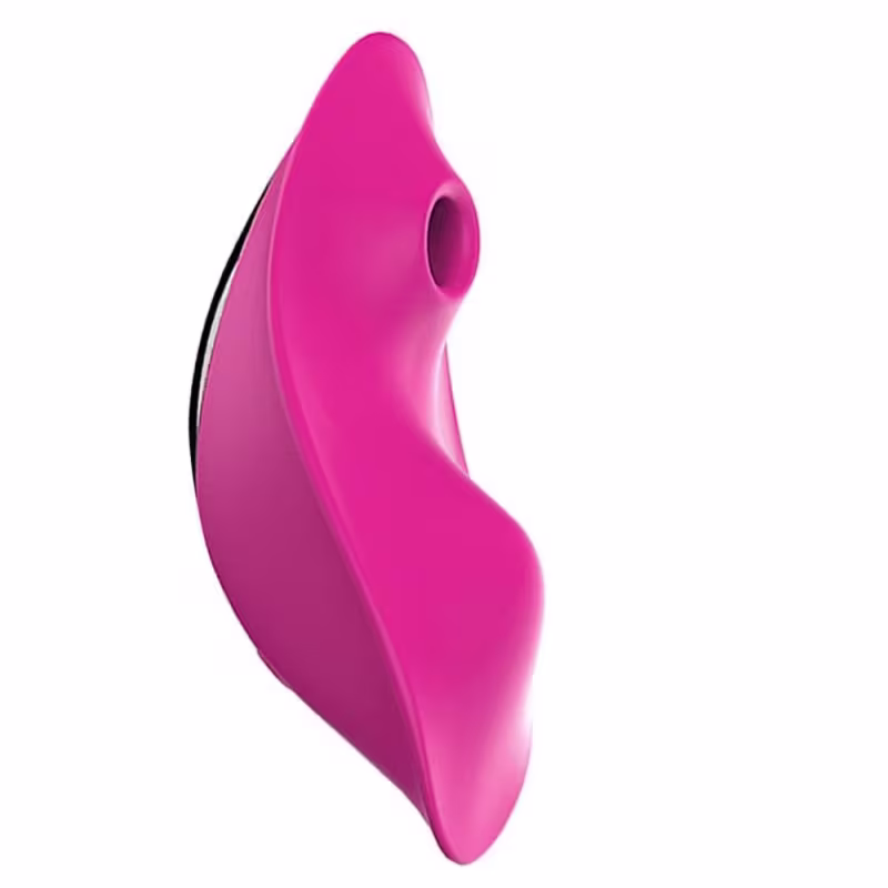 Vibrador rosa em formato curvo e ergonômico, com superfície lisa e brilhante, projetado para proporcionar prazer e estimulação íntima.