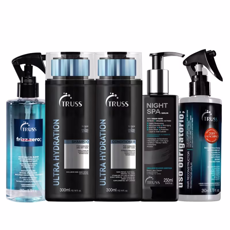 Kit Truss Ultra Hydration- Shampoo 300ml + Condicionador 300ml + Night Spa 250ml + Uso Obrigatório 260ml + Frizz Zero 260ml