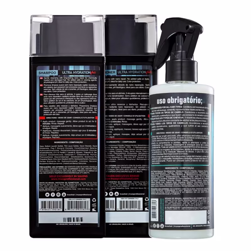 Kit com 3 produtos de TRUSS, vistos de costas.