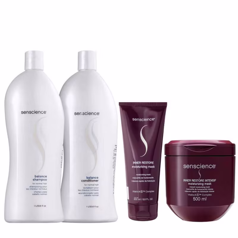 Kit Senscience Balance Shampoo 1L e Condicionador 1L + Inner Intensif 500g e Inner Moisturizing 200ml