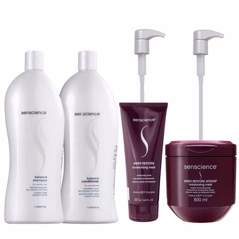 Kit Senscience Balance Shampoo 1L e Condicionador 1L + Inner Intensif 500g e Inner Moisturizing 200ml + Válvulas Pump