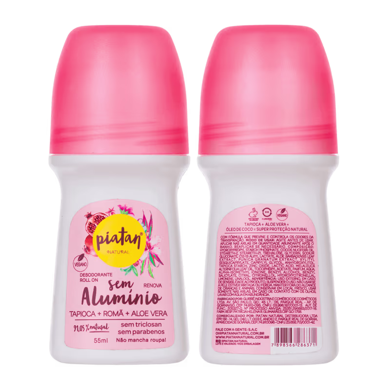 Desodorante Roll-On Renova 55ml Piatan proteção natural contra odores