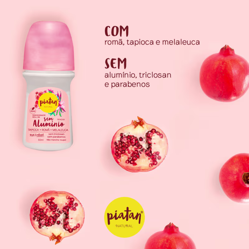 Desodorante Roll-On Renova 55ml Piatan proteção natural contra odores