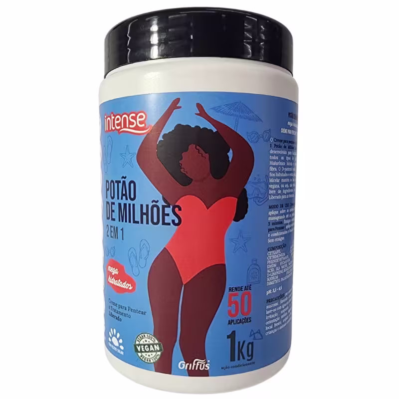 Griffus Intense Creme Para Pentear e Tratamento 2 em 1 Mega Hidratados Vegano Potão de Milhões 1kg