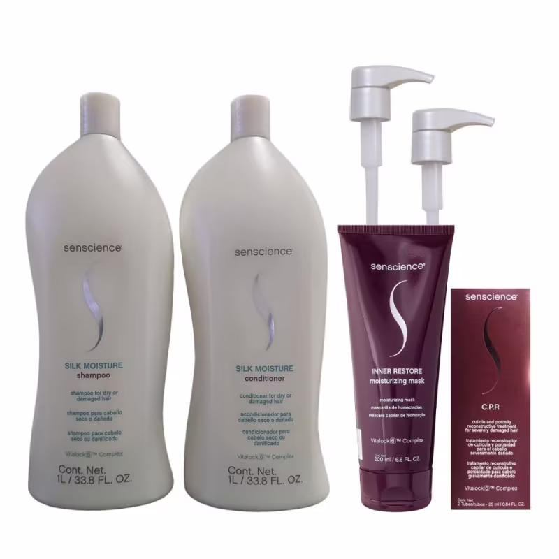 Kit Senscience Silk Moisture Shampoo 1L e Condicionador 1L + Inner Restore 200ml + CPR 2x25ml + Válvulas Pump