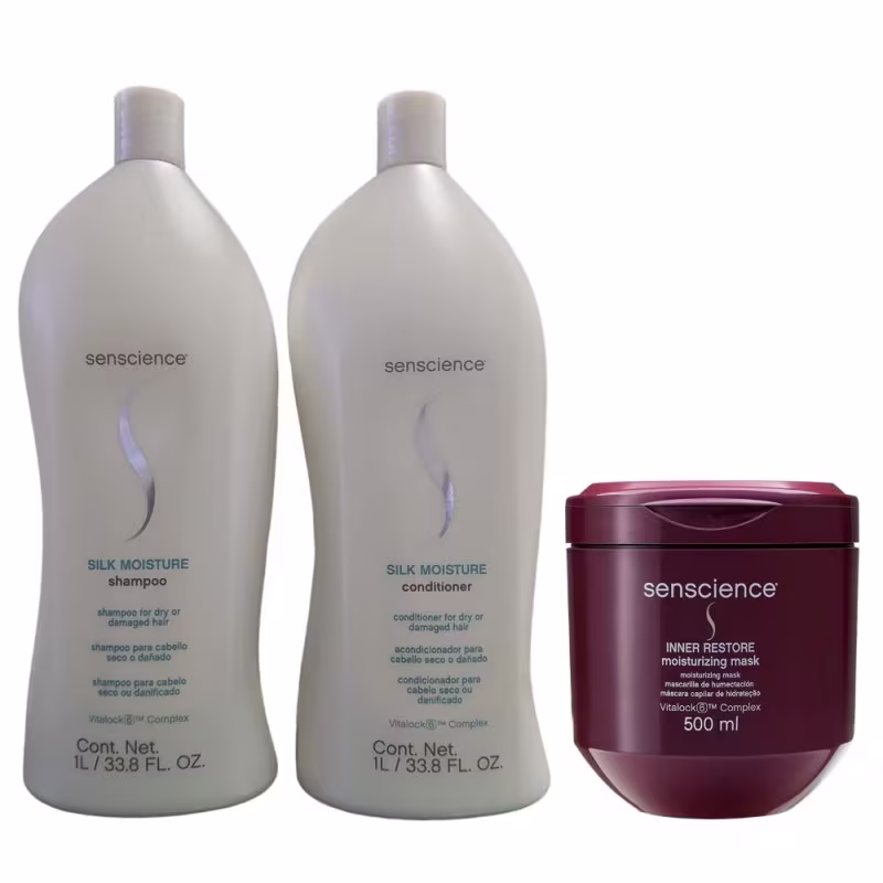 Kit Senscience Silk Moisture Shampoo 1 Litro e Condicionador 1 Litro + Inner Restore Máscara 500ml