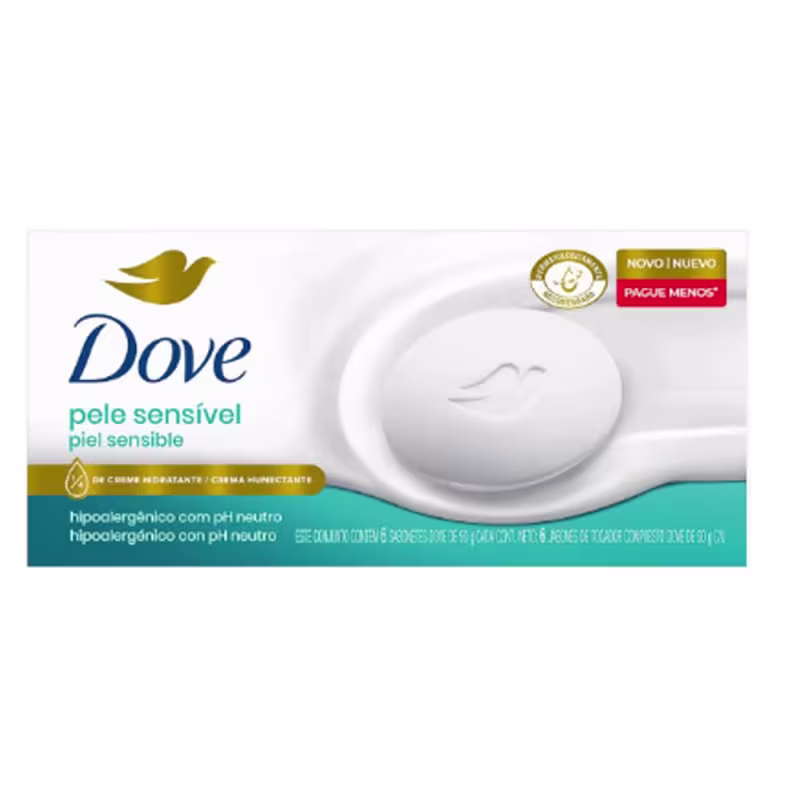 Pack Sabonete em Barra Dove Pele Sensível Envoltório 6un de 90g