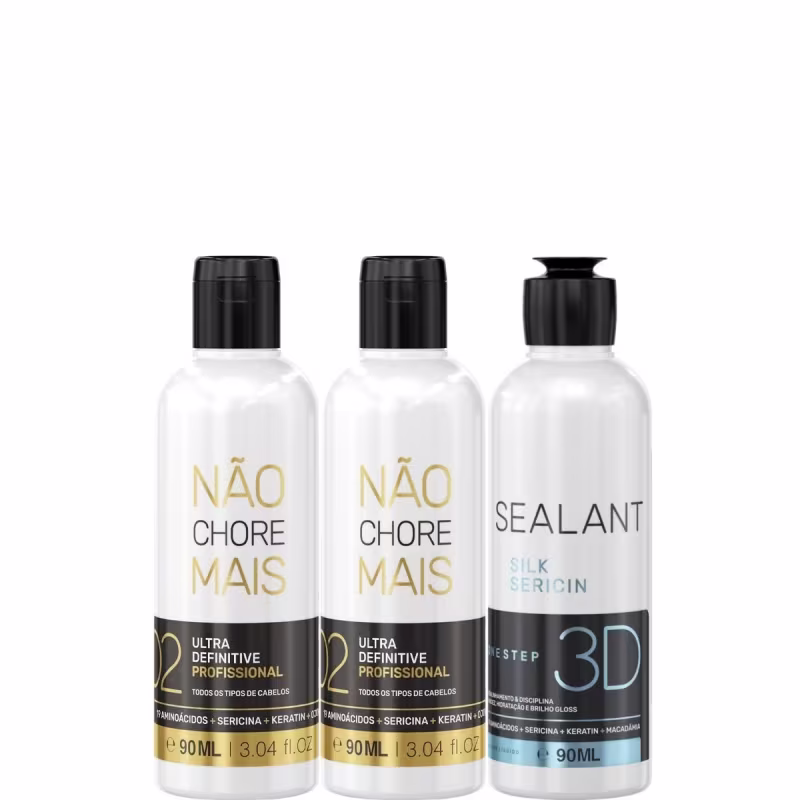 Kit com escova semidefinitiva Selagem 3D e redutores de volume Não Chore Mais, da marca Borabella.