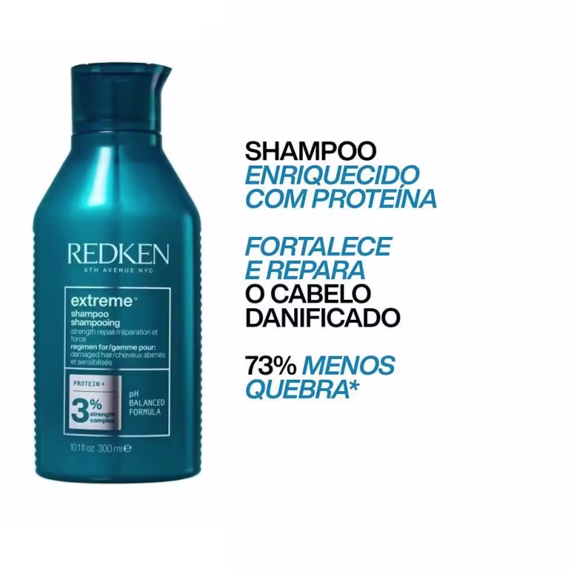 Redken Extreme Shampoo 300ml + Condicionador 250ml + Extreme Play Safe Leave-in 200ml
