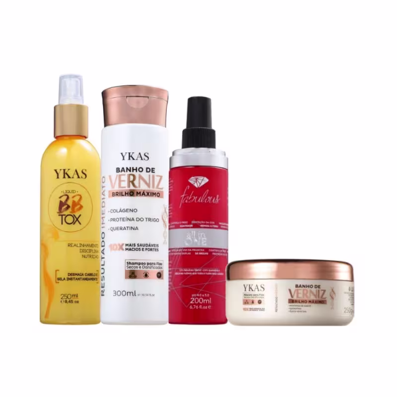 Ykas Verniz Shampoo 300ml + Máscara 250g + Bbtox Líquido 250ml +  All in One 250ml