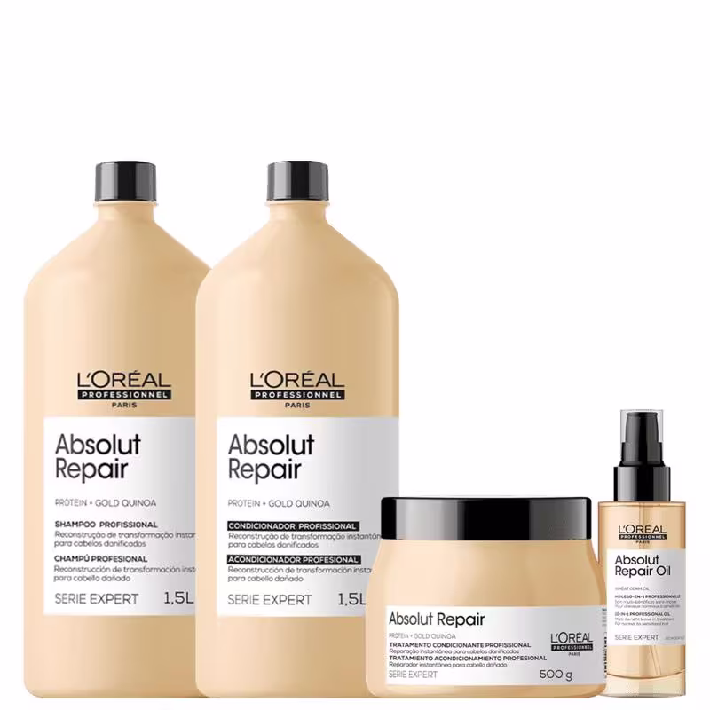 Kit Loréal Professionnel Absolut Repair Gold Quinoa + Protein - Tamanho Salão (4 Produtos)