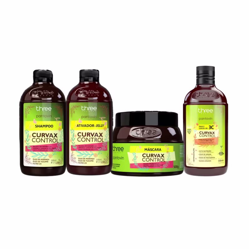 Combo para Hidratação Profunda em Cabelos Cacheados e Crespos Pantovin Curvax Control Completo com  Ativador 3c