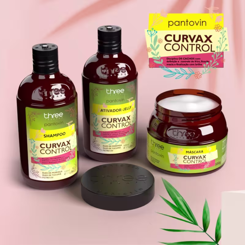 Combo para Hidratação Profunda em Cabelos Cacheados e Crespos Pantovin Curvax Control Completo com  Ativador 3c