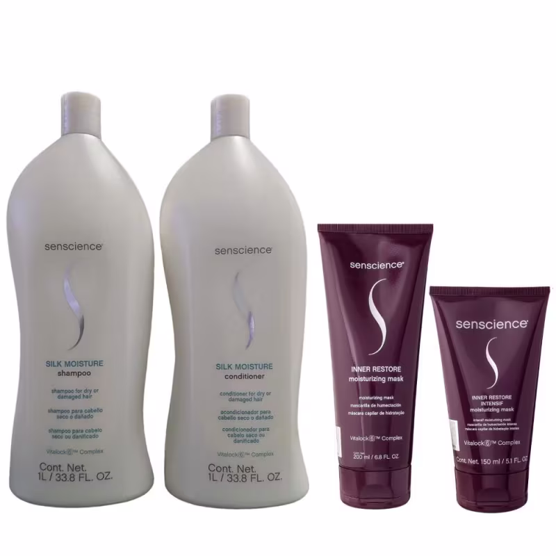Kit Senscience com Silk Moisture Shampoo 1L + Condicionador 1L + Máscaras Inner Restore intensif 150ml + Inner Restore Moisturizing 200ml