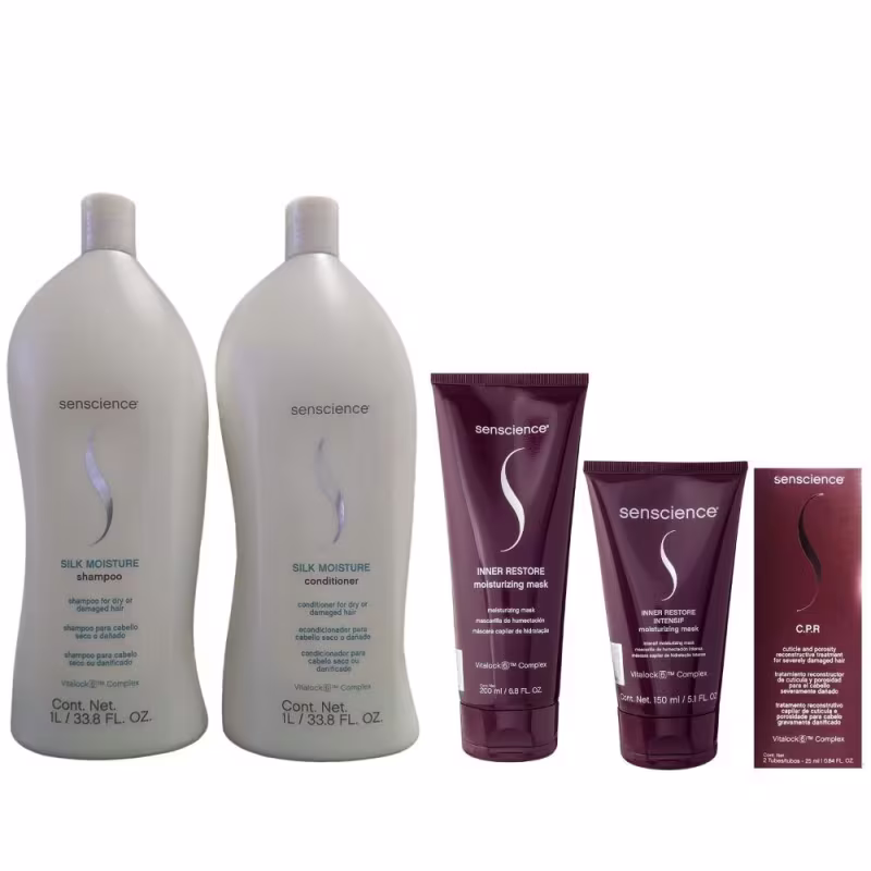 Kit Senscience Silk Moisture Shampoo e Condicionador 1L + Inner intensif 150ml + Inner Moisturizing 200ml + CPR (2x25ml)