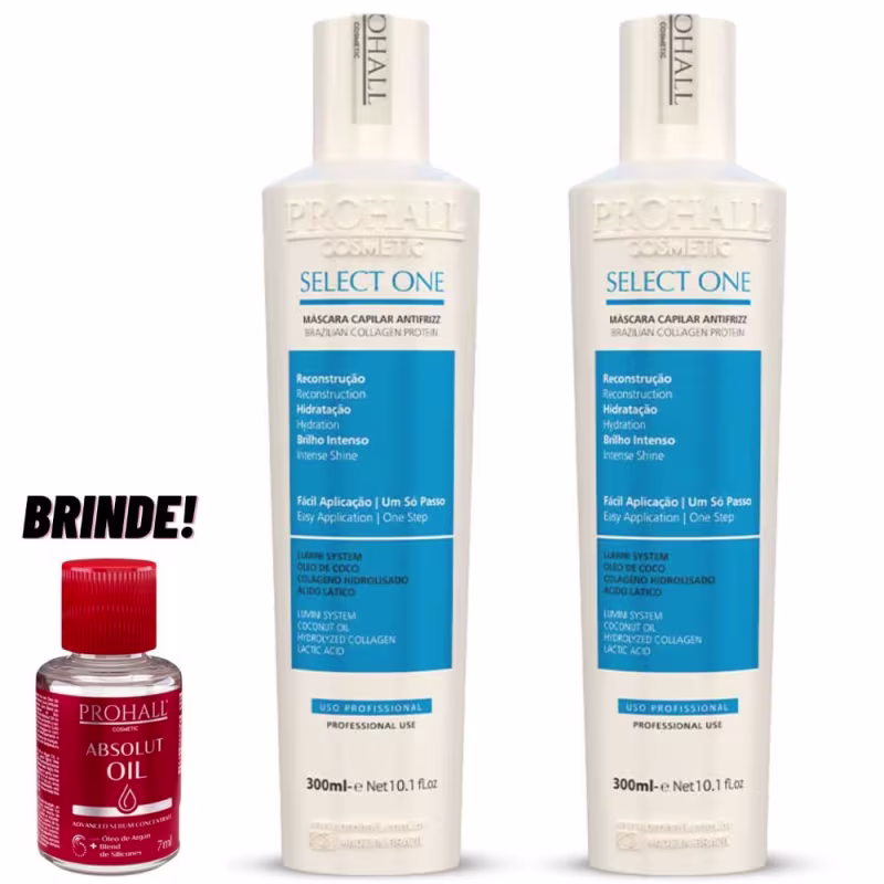 Prohall 2 und. de Escova Progressiva Select One 300ml Sem Formol Passo Único e Finalizador de Brinde