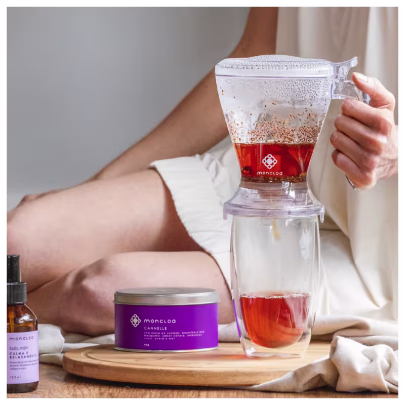 Kit Copo Preparador Infusor de Chá + Chá de Rooibos Baunilha E Rosa Mosqueta Canelle