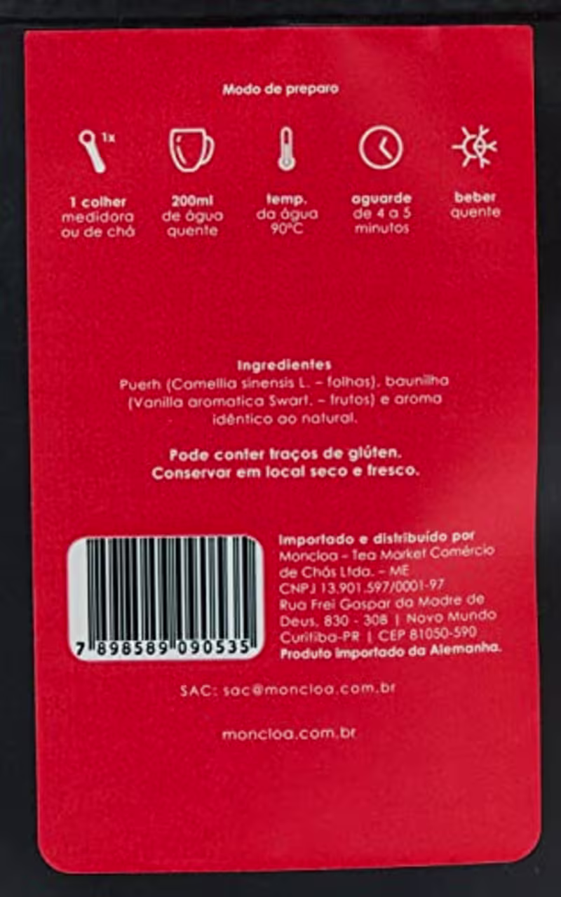 Chá Puerh Bourbon Vanilla Moncloa Lata 45g