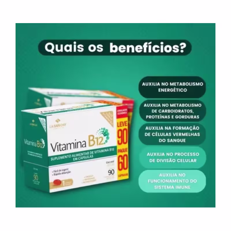 Vitamina B12 Leve 90 Pague 60 La San-Day + Energia + Imunidade + Metabolismo Em cápsulas Softgel