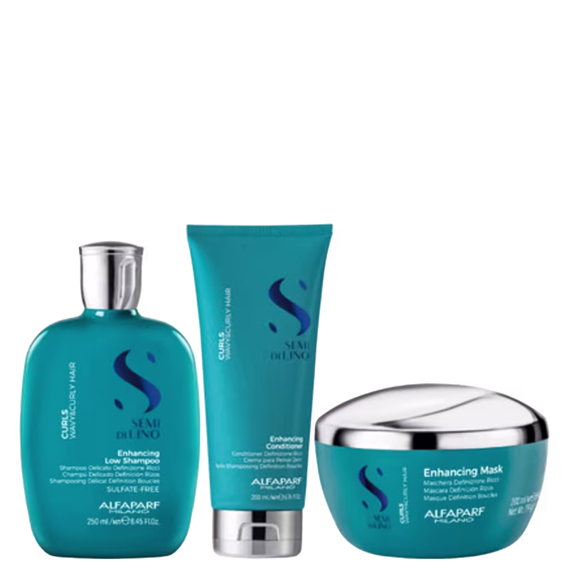 Kit Alfaparf Semi di Lino Curls Enhancing Trio Home Care, 3 produtos.
