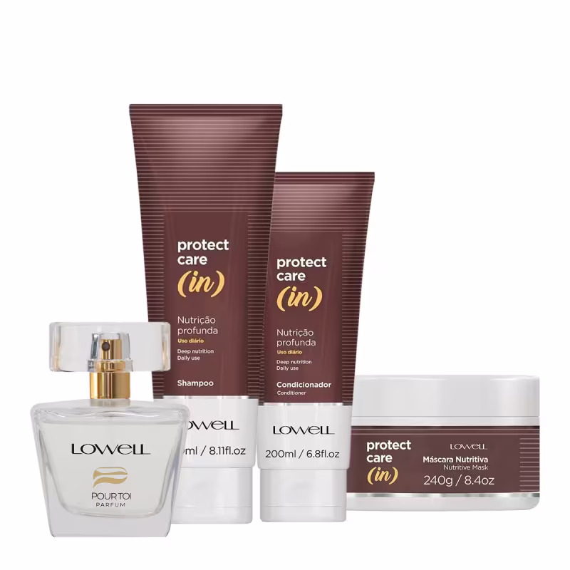 Kit Lowell Protect Care (in) Shampoo Condicionador Máscara e Pour Toi Parfum Cabelo e Corpo (4 produtos)