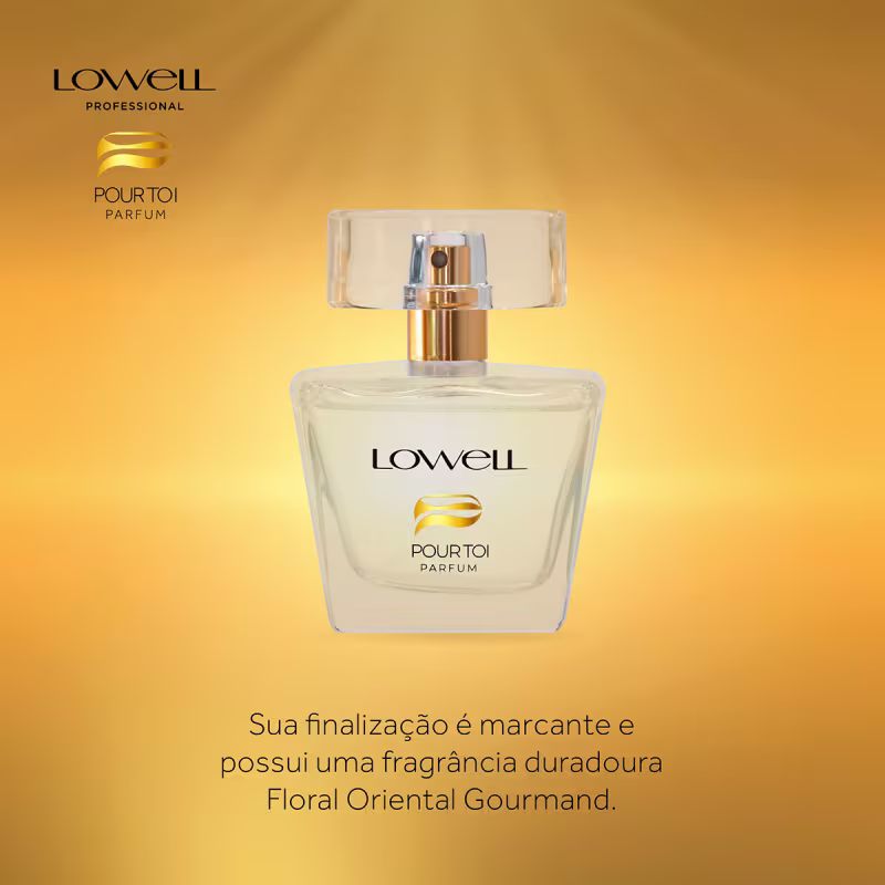 O texto descreve a fragrância como sendo de aroma floral oriental gourmand, com uma duração prolongada.