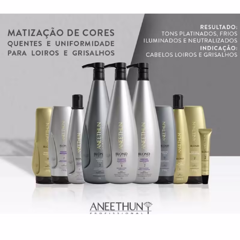 Kit Aneethun Blond System - Shampoo Matizante 300ml + Máscara Matizante 250g + Máscara Iluinadora 250g
