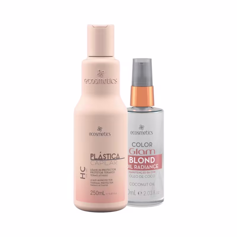 Kit Ecosmetics Plastica Capilar Leave-in 250ml, Color Glam Blond Oil 60ml