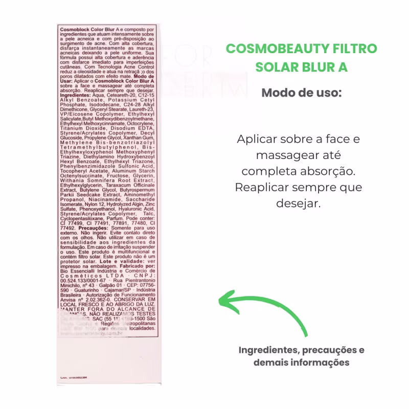 Cosmobeauty Cosmoblock Blur Anti Acne A FPS 80 Bege - Protetor Solar 50g