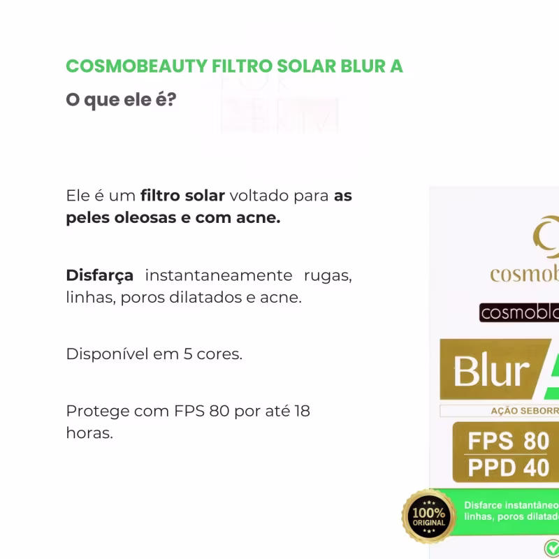 Cosmobeauty Cosmoblock Blur Anti Acne A FPS 80 Bege - Protetor Solar 50g