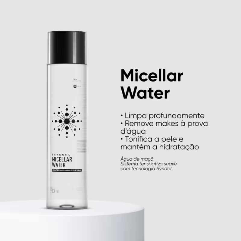 Micellar Water
Limpa profundamente
Remove makes d'água
Tonifica a pele e mantém a hidratação
Água de maçã
Sistema tensoativo suave com tecnologia Syndet