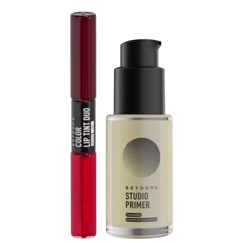 Produtos da marca Beyoung:  "Color Lip Tint Duo" e "Studio Primer" .