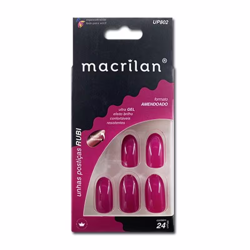 Unhas Postiças Autocolantes Macrilan UP802 Amendoado Rubi, 24 unidades.