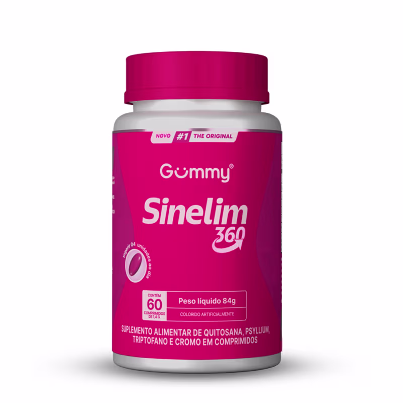 Gummy Sinelim 360 60 Capsulas (Quitosana, Psyllium, Cromo) Emagreca Com Saude Homem E Mulher