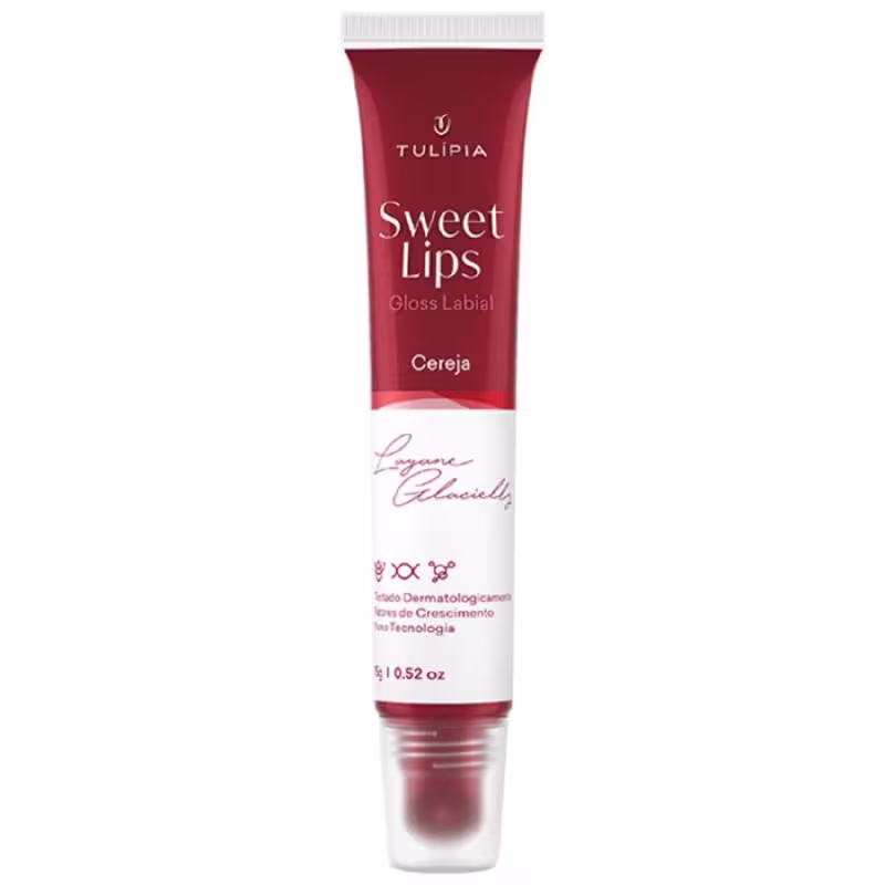 Sweet Lips Esfoliante e Gloss Labial, Tulipia, Cereja, Lábios Macios, Rejuvenescidos e Volumosos 15G