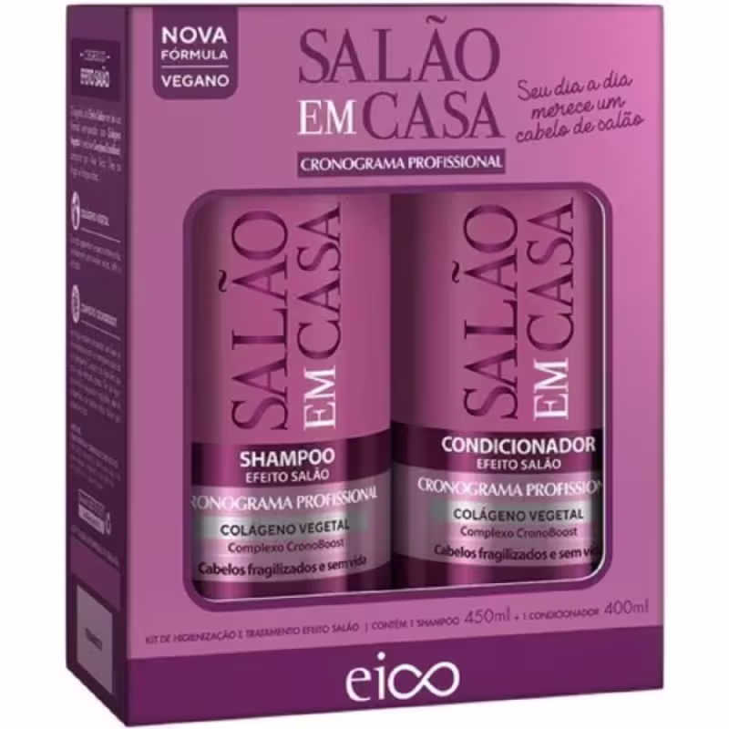 Kit Eico Salão em Casa Cronograma Profissional Shampoo 450ml + Condicionador 450ml Complexo Colageno