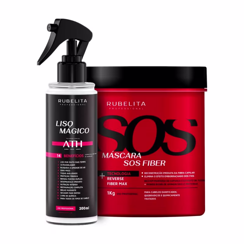 Liso Mágico Rubelita 14 em 1 200ml + Máscara SOS Fiber 1kg