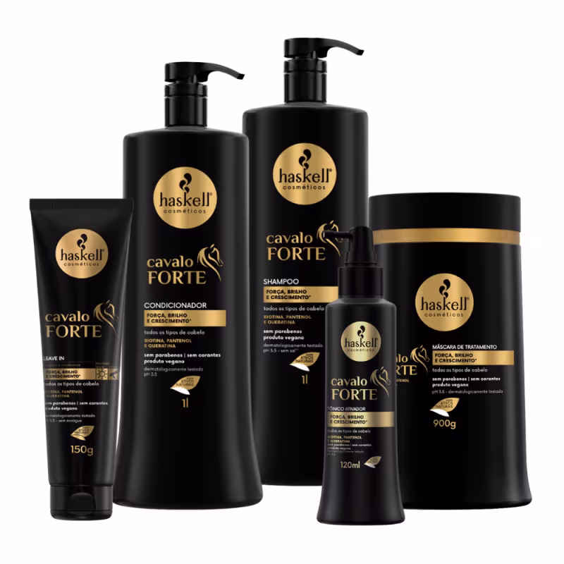Kit Cavalo Forte Sh. Cond. Másc 1L/900gr + Leave In + Tonico 120mL