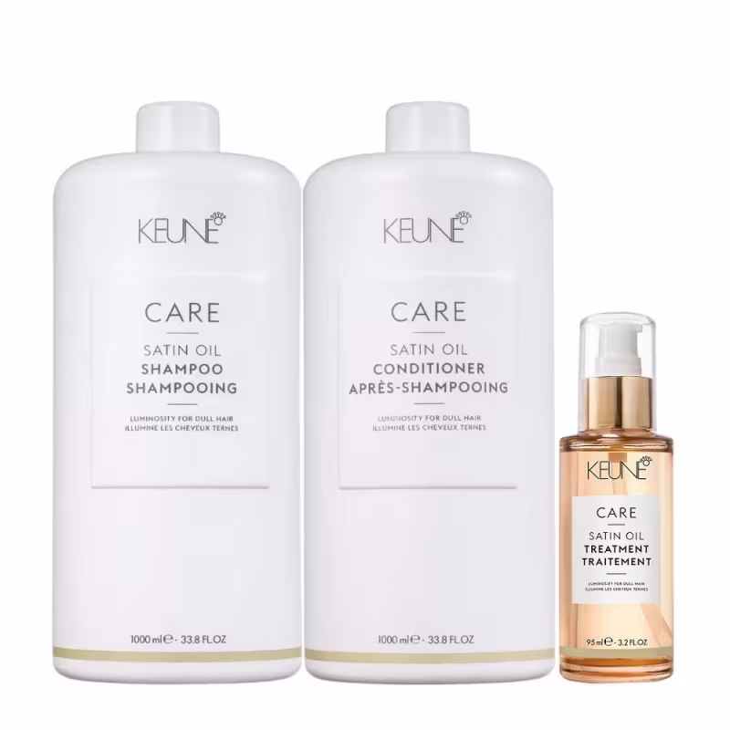 Kit Keune Satin Oil Shampoo 1000ml + Condicionador 1000ml + Óleo 95ml