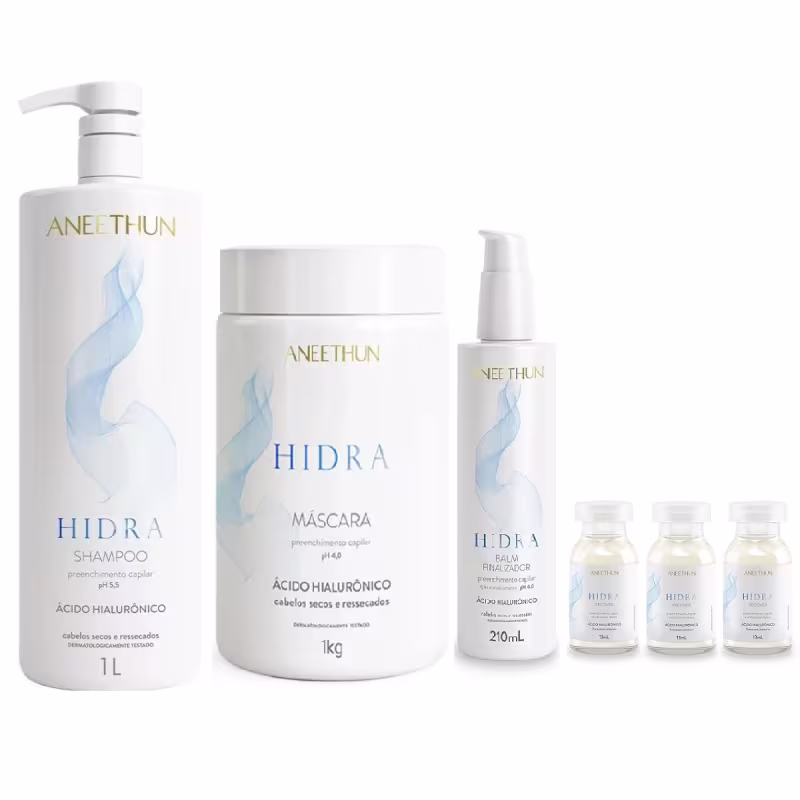 Kit Aneethun Hidra -Shampoo 1L + Máscara 1kg + Finalizador 210ml + Ampolas 13ml (3Unidades)