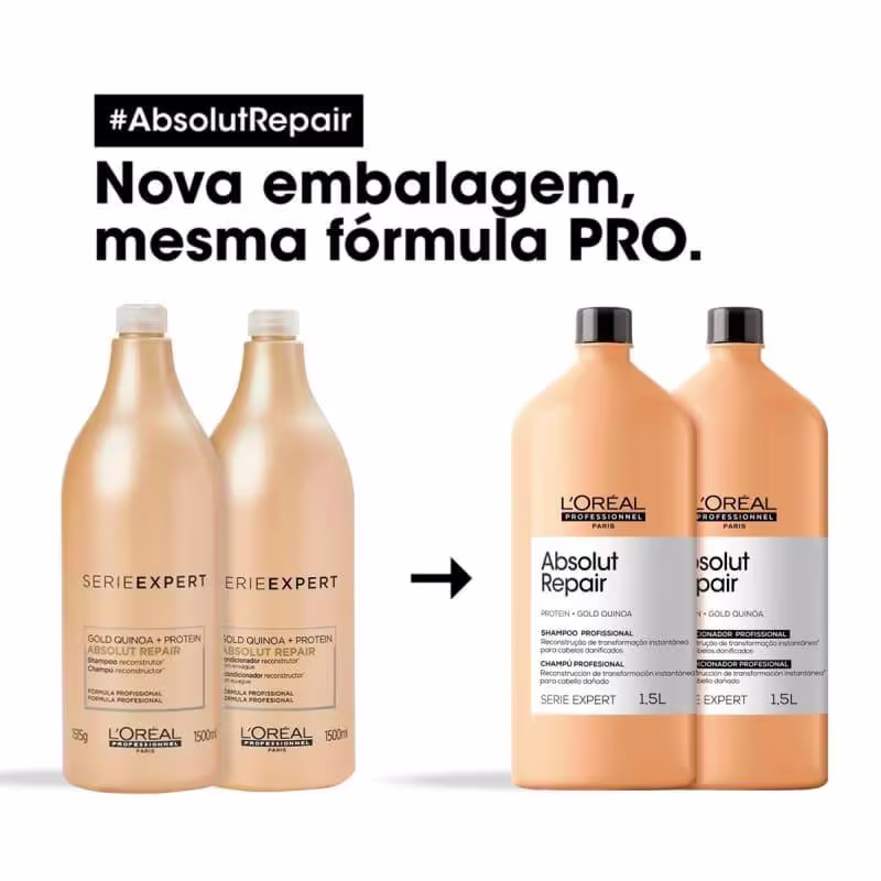 A imagem mostra o antes e depois da linha, que agora tem novo design, com nova embalagem, mas mesma fórmula.
