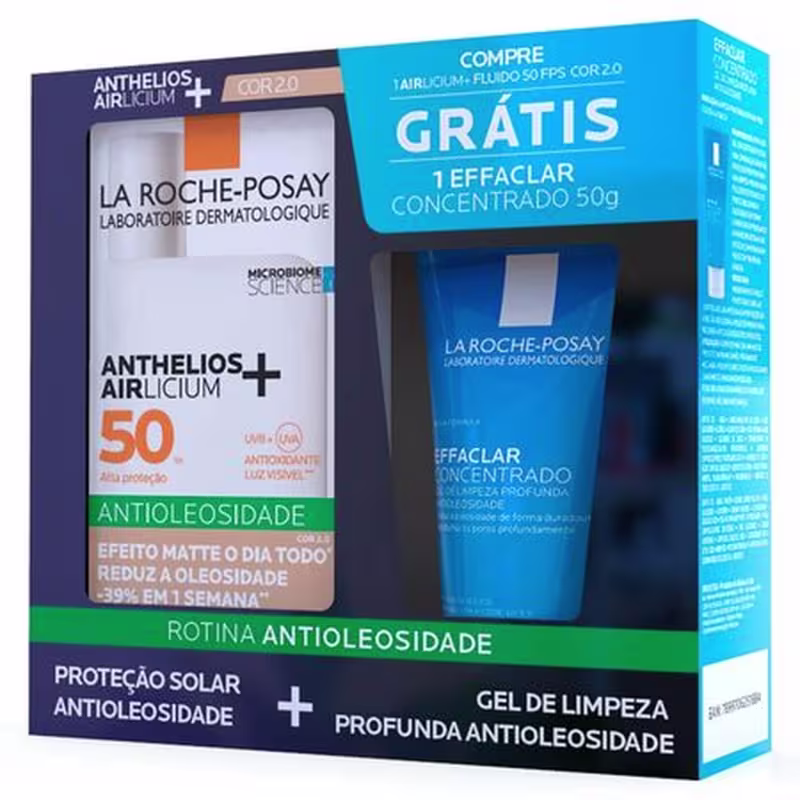 KIT La Roche-Posay Anthelios Airlicium Protetor Solar FPS50 Cor 2.0 40ml + Gel de Limpeza Effaclar 50g
