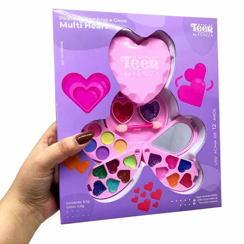 Paleta de Sombras e Gloss Infantil Teen Multi Heart Fenzza SKV120040