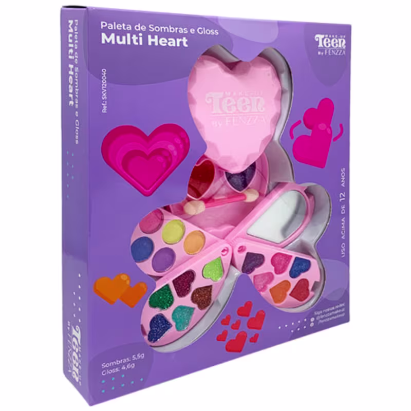 Paleta de Sombras e Gloss Infantil Teen Multi Heart Fenzza SKV120040