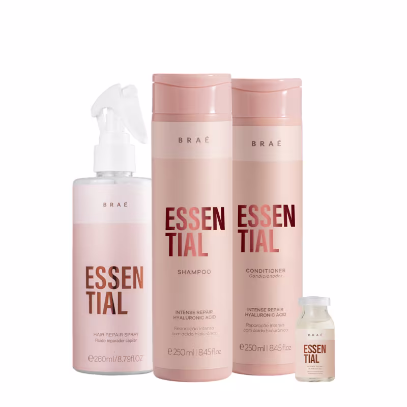 Kit Braé Essential Shampoo Condicionador Fluído Reparador e Ampola Capilar (4 produtos)
